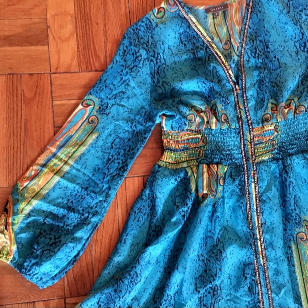 Garcia Boho Long Flowy Blue Paisley Dress